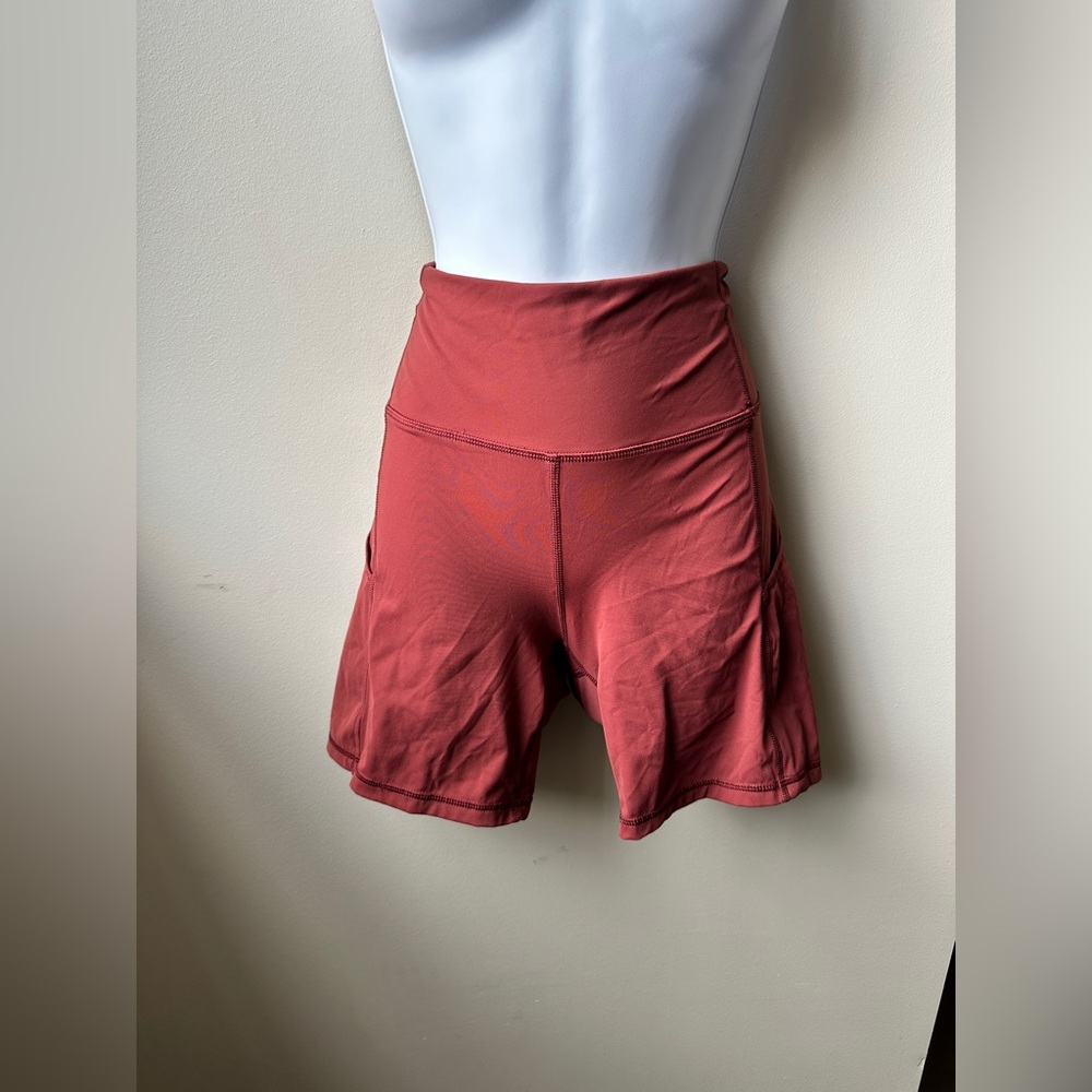 Hotty Hot High Rise Lined Shorts 4” Red Clay Rust Brown Size 6